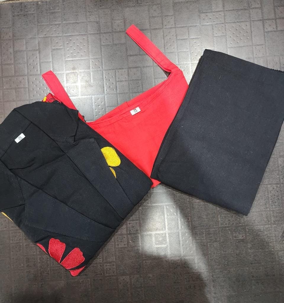 Vibrant Three-Piece Embroidered Cotton Ensemble